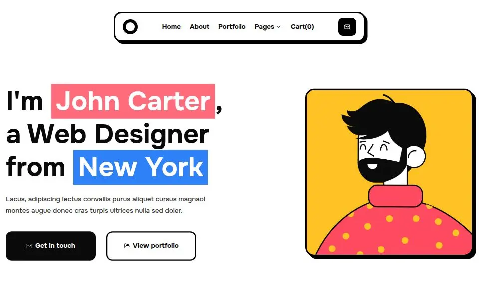 Screenshot of the Paperfolio template: bright and illustrated.
