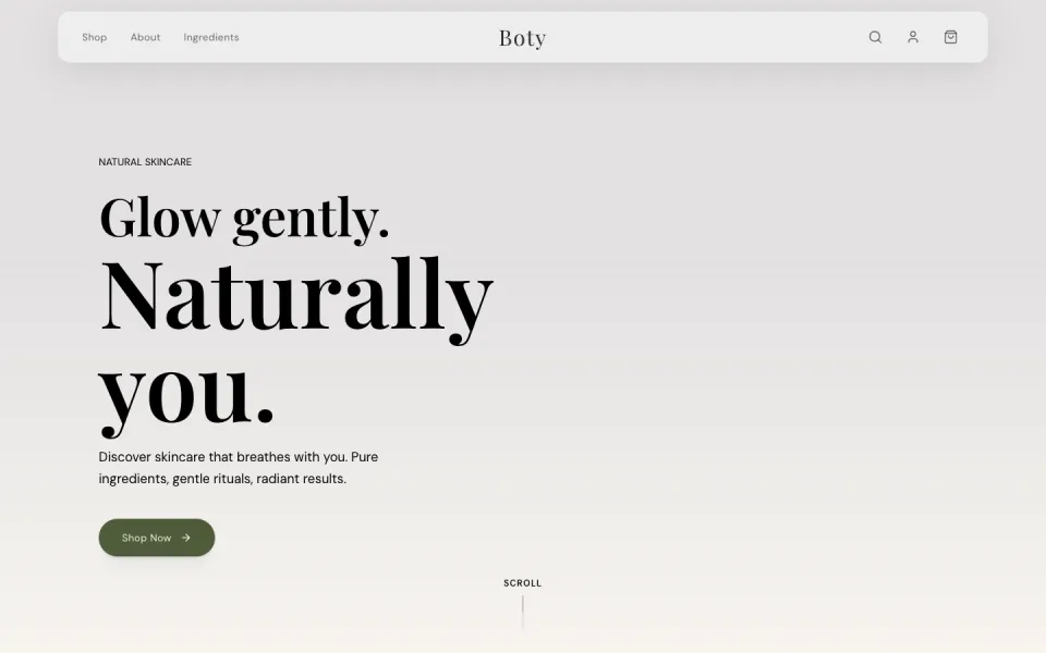 Screenshot of the Boty template: soft natural serif.